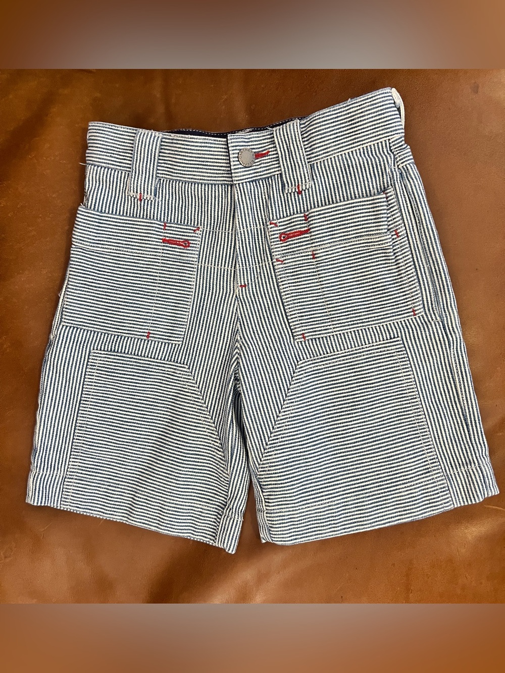 Stella McCartney Blue and White Striped Shorts with Logo Waistband, EUC